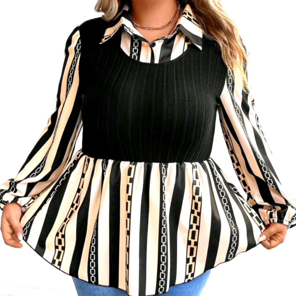 New Beautiful Cream/Black Plus size Peplum Top
